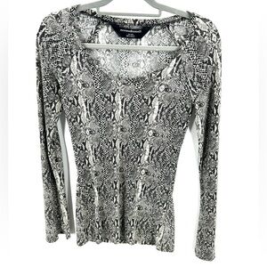 Norma Kamali Size XS Snake Reptile Print Shirt Long Sleeve Stretch Top